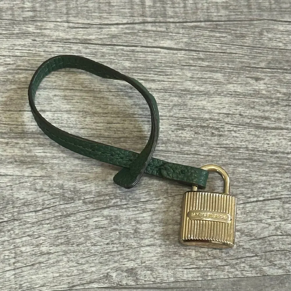 Michael Kors Gold Tone Padlock Dark Green Leather Strap Bag Charm Replacement